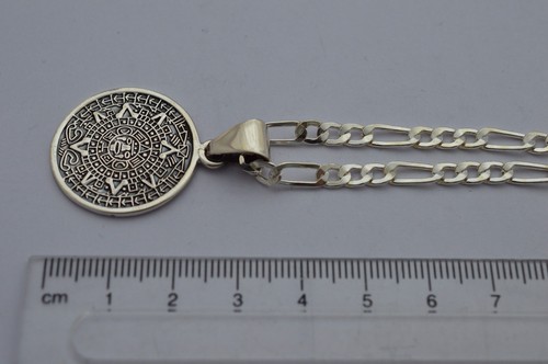 Taxco, mexikanisches 925 Sterlingsilber aztekischer Kalender Anhänger Top (mit Kette 20,28") - Bild 7 von 12