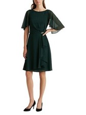 Ralph Lauren Flutter-Sleeve Dk Green Georgette Dress - size 6 - retail $188