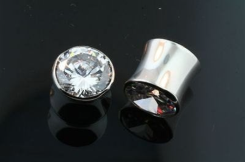 316L steel CZ plugs - priced per pair. Double Flared - 第 1/1 張圖片