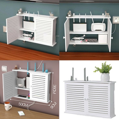 Wireless WiFi Router Storage Boxes Wall Mounted Shelf Large Bracket Wood Plastic - Picture 5 of 12