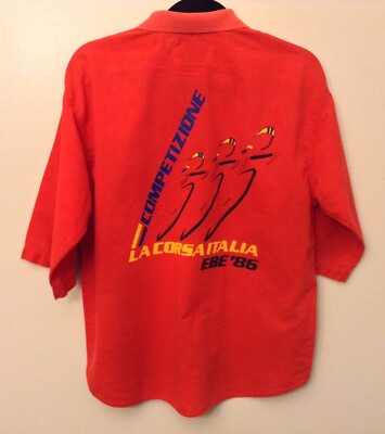 VTG 80s Road Bike Red Collared Polo Giro d'Italia La Corsa 1986 tour Medium 