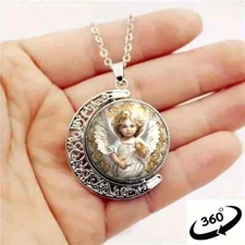 925 Sterling Silver Guardian Angel Wings Goddess Wicca Charms Amulet Necklace