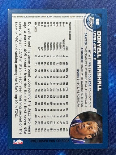Donyell Marshall 2002-03 Topps Basketball #68 Utah Jazz - Bild 2 von 2