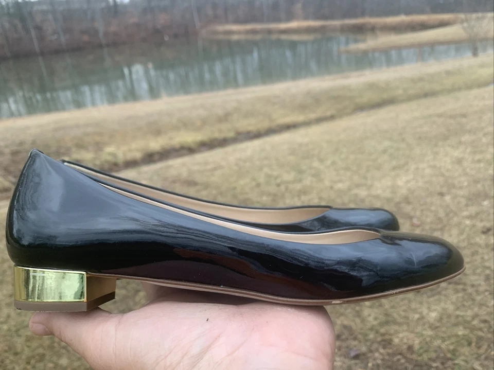 J CREW Black Patent Leather Gold Tap Heel Flats Loafers SEXY Size 7.5 ❤️sj15m8 - Image 4 of 4