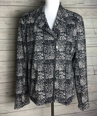 Grace Elements Women s Black Ivory Zip Front & Cuffs Lined Jacket Blazer 16 NWT