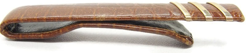 Tie Bar Leather Wrapped Gold Tone Lines Vintage Men Dress Accessories - Image 3 of 4