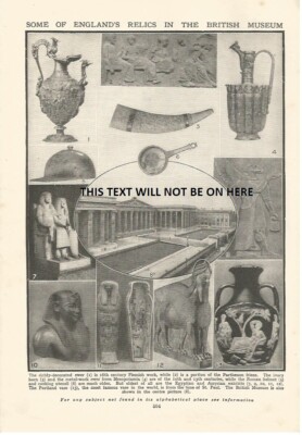 SOME OF BRITAINS RELICS OF THE BRITISH MUSEUM c 1930 ILLUSTRATION PRINT
