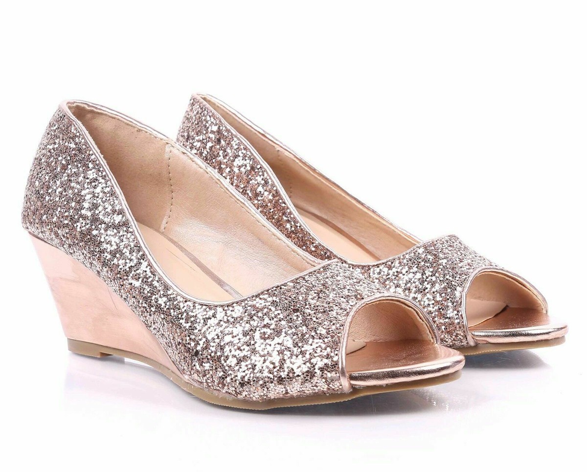 rose gold wedge shoes