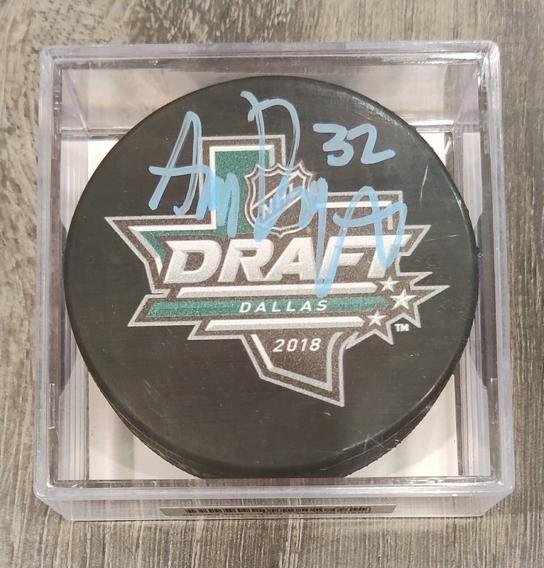 Adam Boqvist New York Islanders Jackets Signed 2018 NHL Draft Logo Hockey Puck