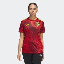 Size L- Adidas Women&rsquo;s Seattle Sounders FC 23/24 Away Soccer Jersey, Red/Black.