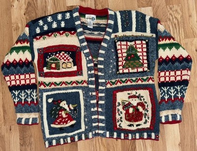 Vintage Paul Harris Design Women's Size LG Button Up Cardigan Christmas