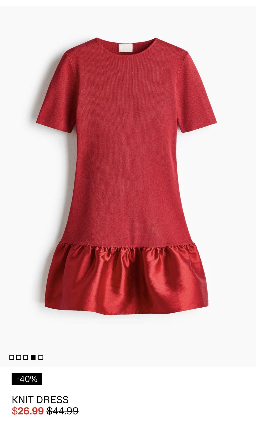 H&M Red Knit Shift Dress Women’s M Short Sleeve Round Neck Ruffle Hem NWT