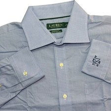 Lauren Ralph Lauren Dress Shirt Men 16.5 Large Blue Classic Fit Stretch Non Iron
