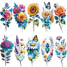 12 Sheets 3D Large Watercolor Flower Temporary Tattoos For Women Girls