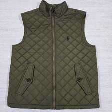 Polo Ralph Lauren Quilted Vest Boys Sz M 10-12 Green Full Zip Pony Outdoor