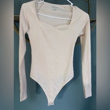American Eagle Cream Ribbed Long Sleeve Bodysuit