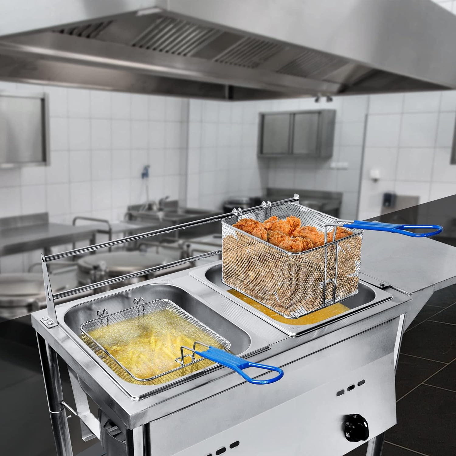 Large Capacity Dual Tank Propane Deep Fryer with Thermometer & Baskets