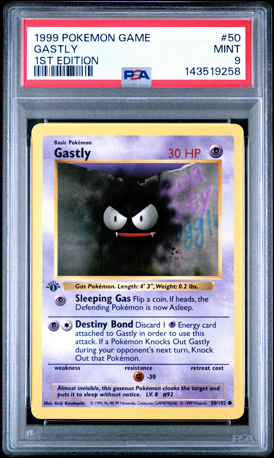 1999 POKEMON BASE SET 1ST EDITION #50 GASTLY PSA 9