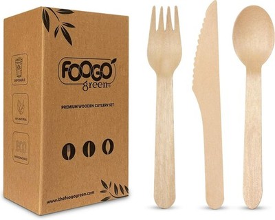 FOOGO Grün Einweg Holz Gabel Löffel und Messer Set 16 cm Holz Besteck Set