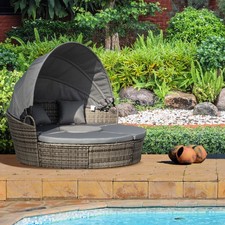 Outdoor Round Sofa Bed Patio Garden Daybed Furniture Set Sun Island Lounge Grey