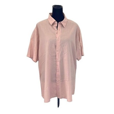 Le Ble en Herbe Pink Short Sleeve Button Up Shirt Top Blouse XL 100% Cotton
