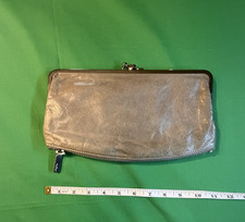 HOBO Lauren Gray Leather Double Frame Clutch Wallet Dual Zip Opening - NWT