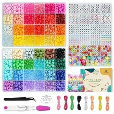 Friendship Bracelet Making Kit with Pony Beads, Nylon Thread, and Craft Supplies