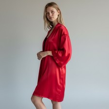 Red Satin Kimono Robe Small - Loungewear Sleepwear