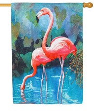 Flamingo Couple Textured Suede House Flag