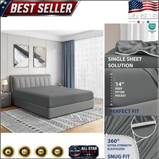 Single Luxury Fitted Sheet Gray - 100 Microfiber, Hypoallergenic, 14" Pocket