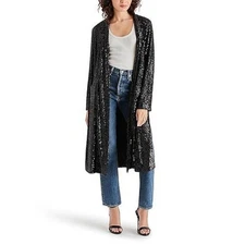 BB Dakota Steve Madden Show Stopper Sequin Duster Womens M Black Party Festive