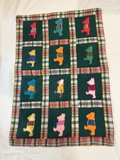 Vtg Handmade Winnie The Pooh Bear Inspired Baby Plaid Quilt Blanket 35 x 24