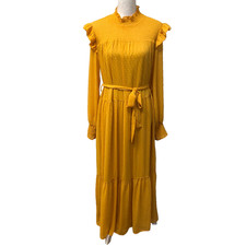 English Factory Maxi Dress Womens Medium Mustard Yellow Long Sleeve Ruffle Boho