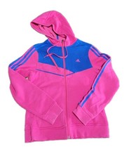 Adidas Pink Hoodie w/ Blue Stripes Full Zip Women's Large