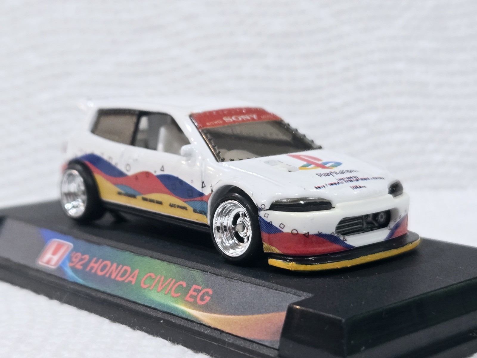 😎👍 CUSTOM Display Hot Wheels '92 Honda Civic EG Playstation Real Riders