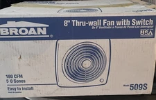 Broan 509S Through-the-Wall Ventilation Fan White Cover & Switch New Free Ship