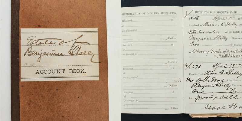 1889 antique ACCOUNT LEDGER BOOK york pa BENJAMIN SHELLY deceased hiram clayton