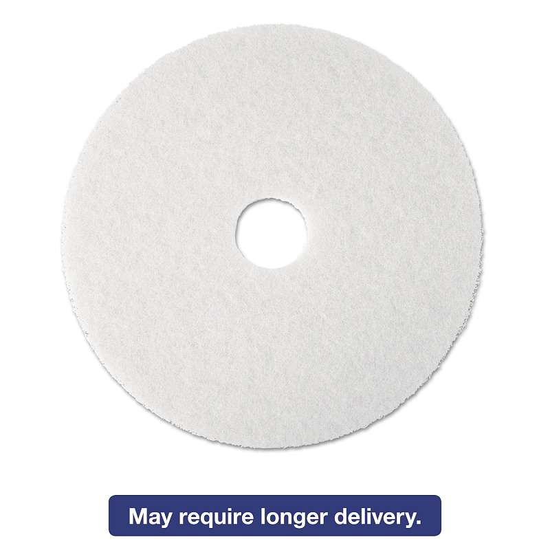 3M Super Polish Floor Pad 4100, 17" Diameter, White, 5/Carton