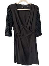 Maison Scotch Dress Small 1 Wrap Mini Small Polka Dot Sheer Sleeve Black Work