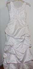 Girls DAVID'S BRIDAL White Flower Girl Formal Beaded Wedding Dress Size 10