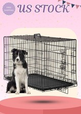 48" Dog Crate Folding Metal Wire Cage Double Door w/Divider Tray, Black