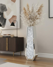 Bodenvase Groß 68Cm Hoch Standvase: Silberne Vase Kristall Für Pampasgras, Glas 