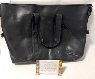 MON SAC Large Black Faux Leather Tote Bag 40x57x15cm Pocket Japan