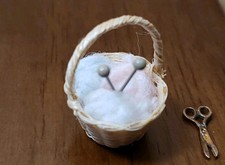 VINTAGE ARTISAN MADE YARN BASKET FOR MINIATURE DOLLHOUSE OR ROOM BOX