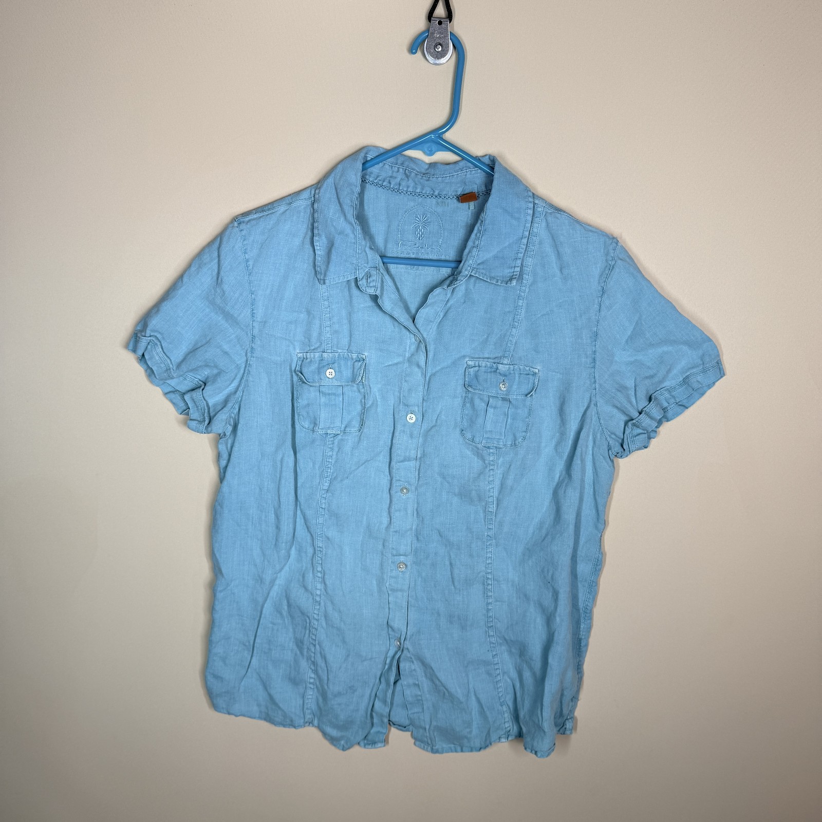 Tommy Bahama Relax Linen Short Sleeve Button Down Shirt Blue Men's Large L