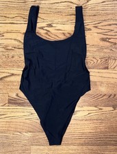 Aerie Black One-Piece Swimsuit Size Medium Scoop Low Back High Cut Leg