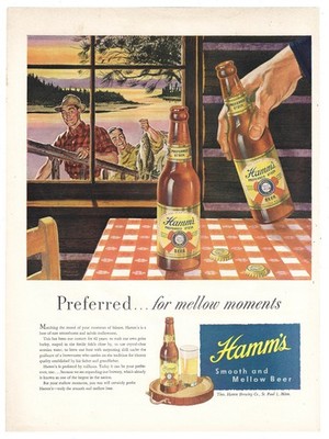 Hamms Beer Print Ad Vintage 1940s Mid Century Fishing Bar Wall Art Decor 1947