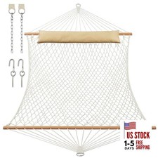  Traditional Rope Double Hammock - Hand Woven 11FT with XL Pillow Natural