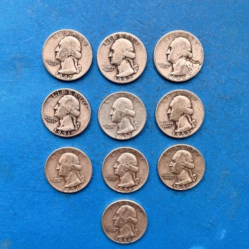 Lot of 10 Silver Washington Quarters 1940’s & 1950’s