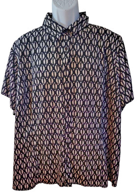 Fred David Woman Black Pattern Size 2X Button-Down Collar Short Sleeve Blouse